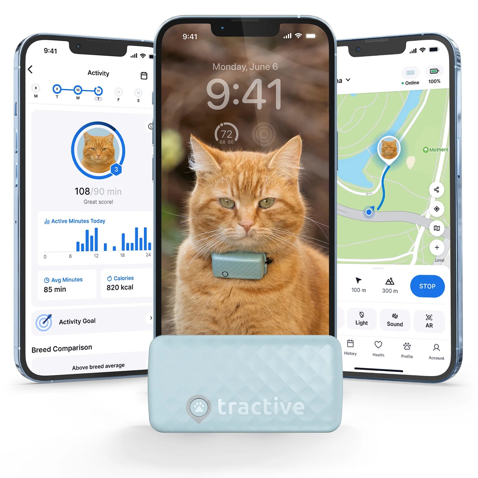 Cat Mini GPS Tracker with Activity Monitoring, Fits Any Collar (Mint)