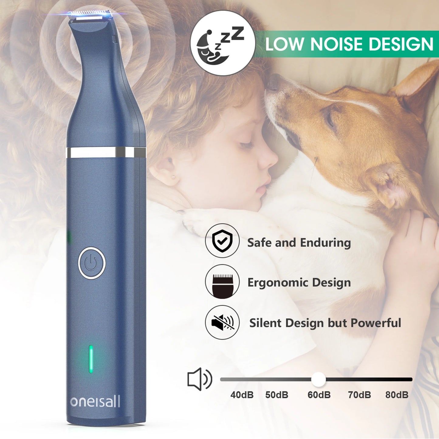 N5-2 Paw Trimmer for Dogs, 2 in 1 Low Noise Dog Paw Trimmer for Grooming, Pet Hair Grooming Trimmer, Teal