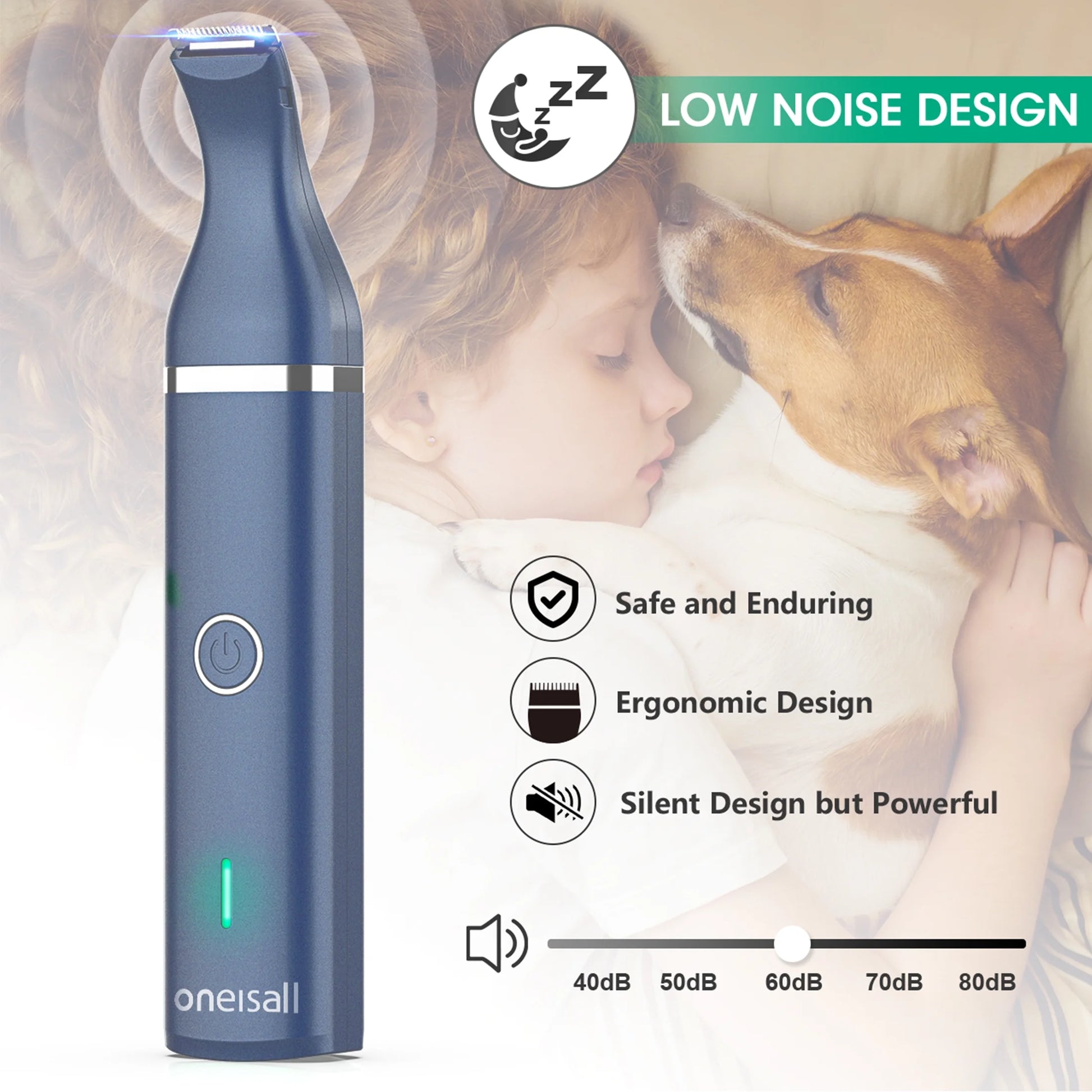 N5-2 Paw Trimmer for Dogs, 2 in 1 Low Noise Dog Paw Trimmer for Grooming, Pet Hair Grooming Trimmer, Teal