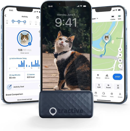 Cat Mini GPS Tracker with Activity Monitoring, Fits Any Collar (Dark Blue)