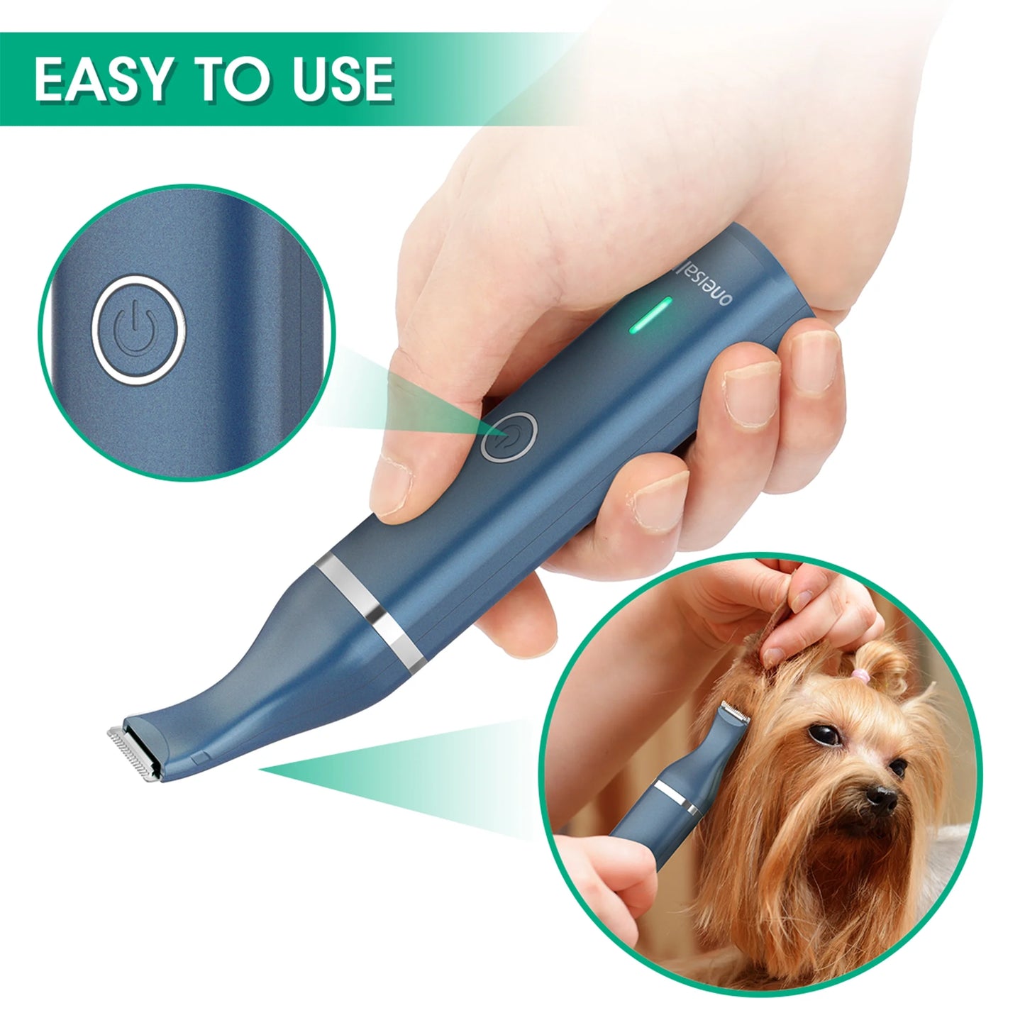 N5-2 Paw Trimmer for Dogs, 2 in 1 Low Noise Dog Paw Trimmer for Grooming, Pet Hair Grooming Trimmer, Teal