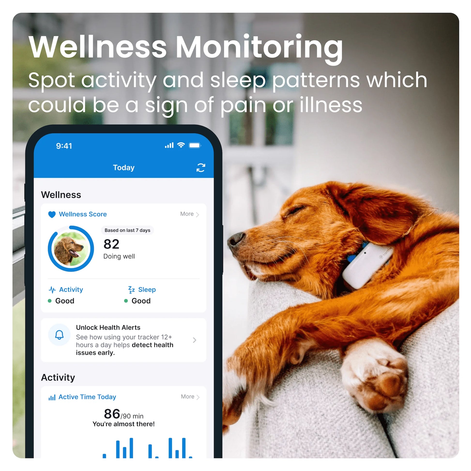 Dog GPS Tracker with Activity Monitoring, Fits Any Collar (White)