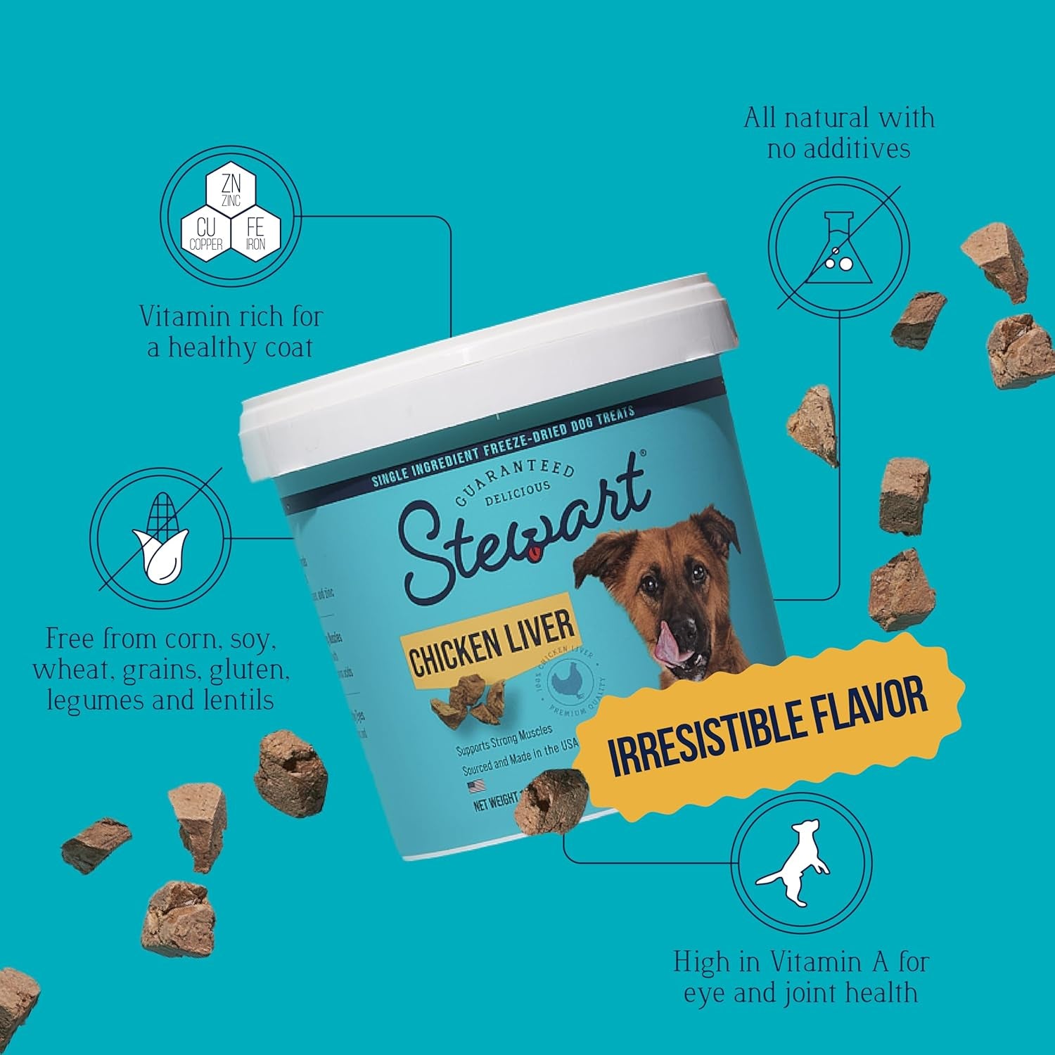 Single Ingredient Freeze Dried Raw Dog Treats, Chicken Liver, 1.5 Ounce Resealable Tub, Training Treats or Meal Topper for All Size Dogs, High Protein, Grain-Free, Gluten-Free