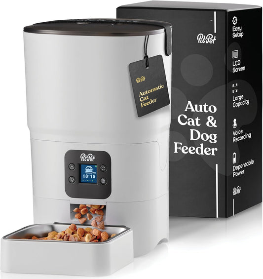 Smart Automatic Cat or Dog Feeder - 6-L Reliable Automatic Cat Food Dispenser with Display LCD Screen for Easy Set up