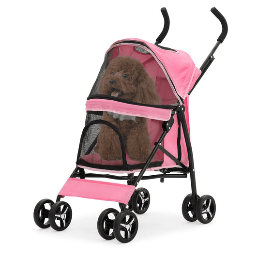 4 Wheel Foldable Lightweight Dog Stroller for Small Medium Dogs, Pet Stroller, (Pink)