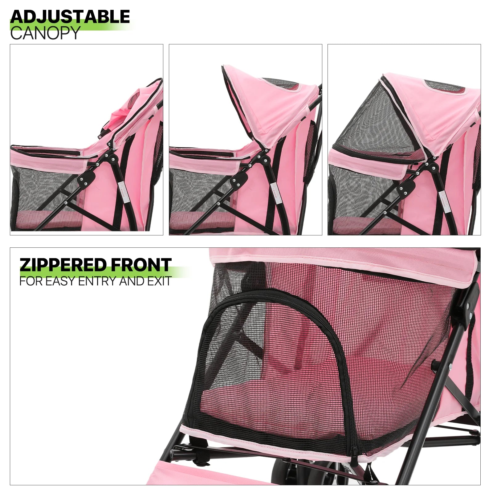 4 Wheel Foldable Lightweight Dog Stroller for Small Medium Dogs, Pet Stroller, (Pink)