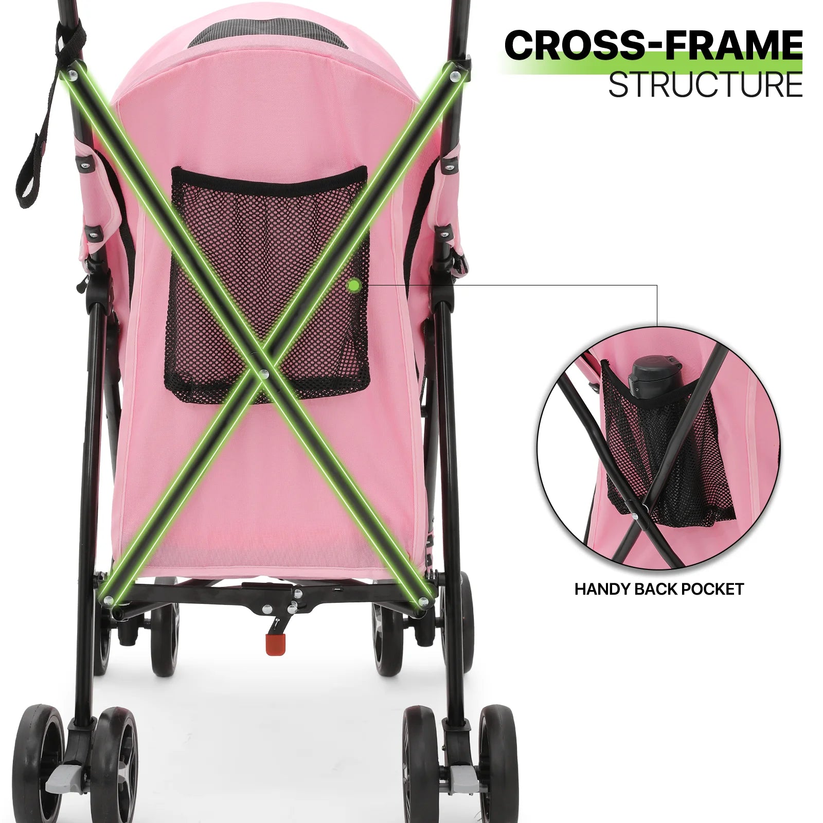 4 Wheel Foldable Lightweight Dog Stroller for Small Medium Dogs, Pet Stroller, (Pink)