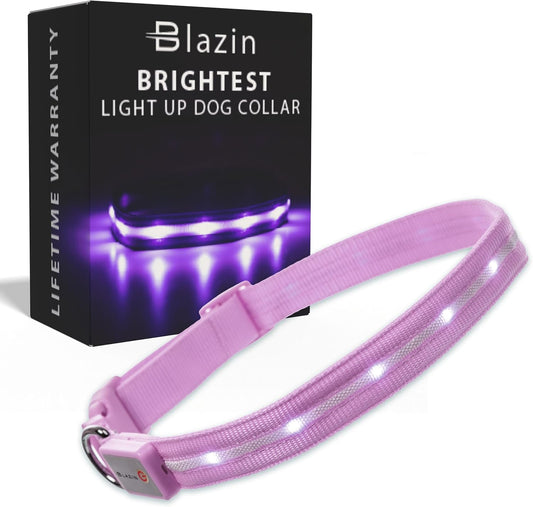 Light up Dog Collar - the Original LED Dog Collar - USB Rechargeable - Waterproof - 1,000 Feet of Visibility - Dog Collar Light for Small, Medium, Large Dogs - USA Brand