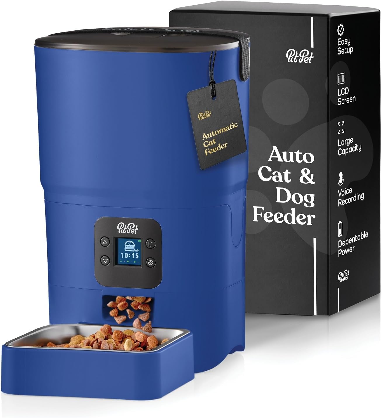 Smart Automatic Cat or Dog Feeder - 6-L Reliable Automatic Cat Food Dispenser with Display LCD Screen for Easy Set up
