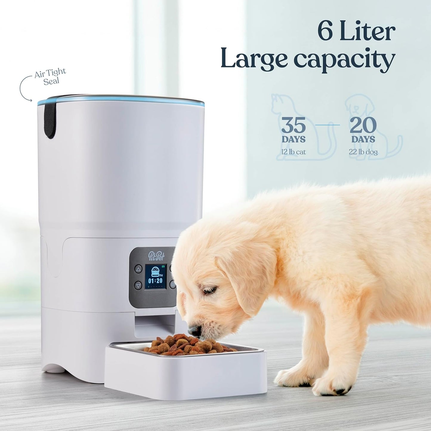Smart Automatic Cat or Dog Feeder - 6-L Reliable Automatic Cat Food Dispenser with Display LCD Screen for Easy Set up